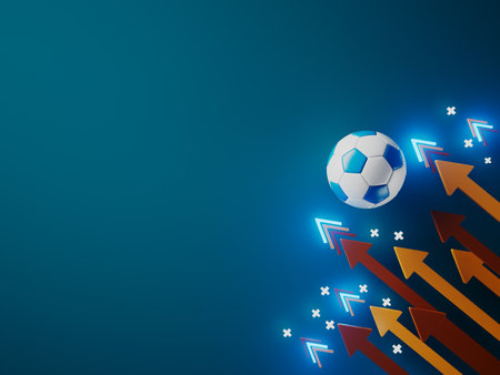football ball 3d object. 3d illustration. graphic background element. sport abstract backdrop. soccer render design competition concept art. digital technology element beautiful lighting ground emptyの写真素材