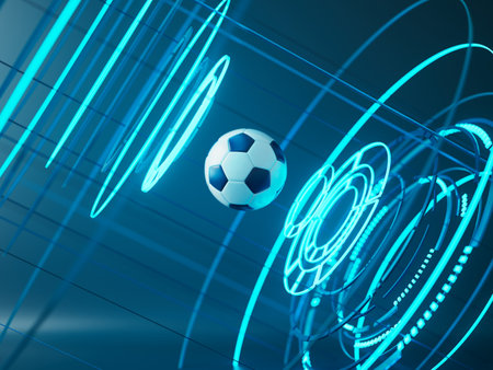 football ball 3d object. 3d illustration. graphic background element. sport abstract backdrop. soccer render design competition concept art. digital technology element beautiful lighting ground emptyの写真素材
