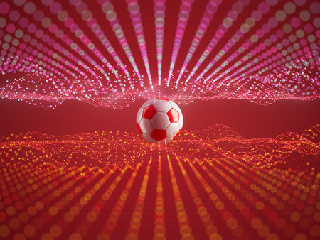 football ball 3d object. 3d illustration. graphic background element. sport abstract backdrop. soccer render design competition concept art. digital technology element beautiful lighting ground emptyの写真素材