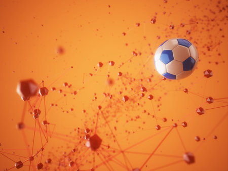football ball 3d object. 3d illustration. graphic background element. sport abstract backdrop. soccer render design competition concept art. digital technology element beautiful lighting ground emptyの写真素材
