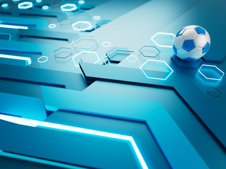 football ball 3d object. 3d illustration. graphic background element. sport abstract backdrop. soccer render design competition concept art. digital technology element beautiful lighting ground emptyの写真素材
