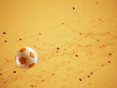 football ball 3d object. 3d illustration. graphic background element. sport abstract backdrop. soccer render design competition concept art. digital technology element beautiful lighting ground emptyの写真素材