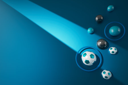 football ball 3d object. 3d illustration. graphic background element. sport abstract backdrop. soccer render design competition concept art. digital technology element beautiful lighting ground emptyの写真素材