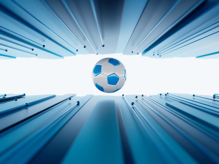 football ball 3d object. 3d illustration. graphic background element. sport abstract backdrop. soccer render design competition concept art. digital technology element beautiful lighting ground emptyの写真素材