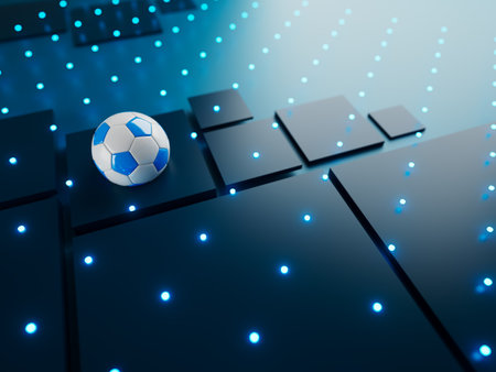 football ball 3d object. 3d illustration. graphic background element. sport abstract backdrop. soccer render design competition concept art. digital technology element beautiful lighting ground emptyの写真素材