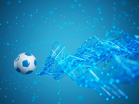football ball 3d object. 3d illustration. graphic background element. sport abstract backdrop. soccer render design competition concept art. digital technology element beautiful lighting ground emptyの写真素材