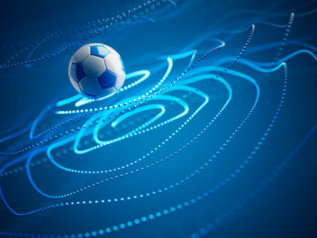 football ball 3d object. 3d illustration. graphic background element. sport abstract backdrop. soccer render design competition concept art. digital technology element beautiful lighting ground emptyの写真素材