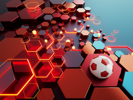 football ball 3d object. 3d illustration. graphic background element. sport abstract backdrop. soccer render design competition concept art. digital technology element beautiful lighting ground emptyの写真素材