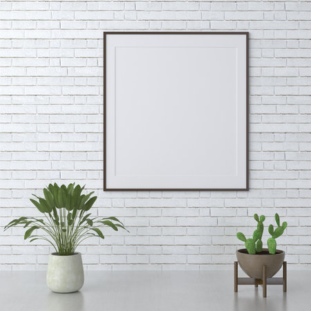 frame 3D interior illustration, wall design modern, empty space creative, 3D background blank canvas, room design mockup, home photo rendering, simple indoor style, architecture art picture copy spaceの写真素材
