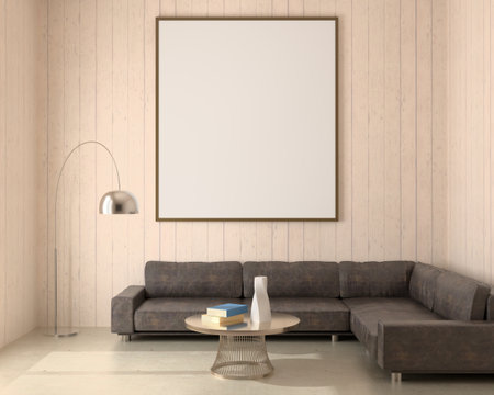 frame 3D interior illustration, wall design modern, empty space creative, 3D background blank canvas, room design mockup, home photo rendering, simple indoor style, architecture art picture copy spaceの写真素材