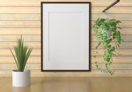 frame 3D interior illustration, wall design modern, empty space creative, 3D background blank canvas, room design mockup, home photo rendering, simple indoor style, architecture art picture copy spaceの写真素材