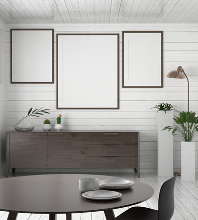 frame 3D interior illustration, wall design modern, empty space creative, 3D background blank canvas, room design mockup, home photo rendering, simple indoor style, architecture art picture copy spaceの写真素材