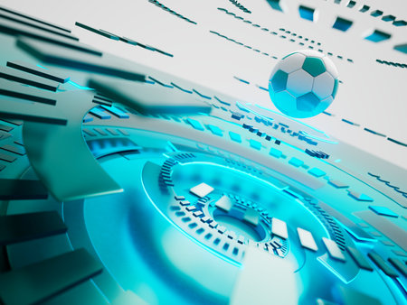 football ball 3d object. 3d illustration. graphic background element. sport abstract backdrop. soccer render design competition concept art. digital technology element beautiful lighting ground emptyの写真素材