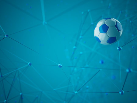 football ball 3d object. 3d illustration. graphic background element. sport abstract backdrop. soccer render design competition concept art. digital technology element beautiful lighting ground emptyの写真素材