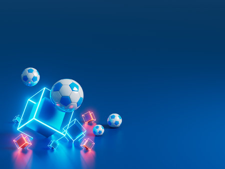 football ball 3d object. 3d illustration. graphic background element. sport abstract backdrop. soccer render design competition concept art. digital technology element beautiful lighting ground emptyの写真素材