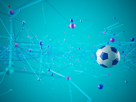 football ball 3d object. 3d illustration. graphic background element. sport abstract backdrop. soccer render design competition concept art. digital technology element beautiful lighting ground emptyの写真素材