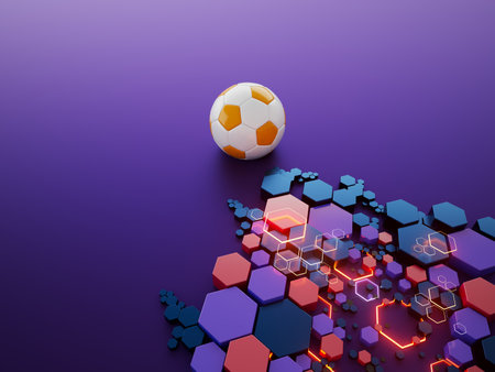 football ball 3d object. 3d illustration. graphic background element. sport abstract backdrop. soccer render design competition concept art. digital technology element beautiful lighting ground emptyの写真素材