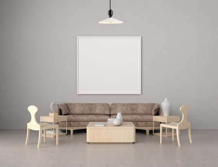 frame 3D interior illustration, wall design modern, empty space creative, 3D background blank canvas, room design mockup, home photo rendering, simple indoor style, architecture art picture copy spaceの写真素材