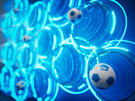 football ball 3d object. 3d illustration. graphic background element. sport abstract backdrop. soccer render design competition concept art. digital technology element beautiful lighting ground emptyの写真素材