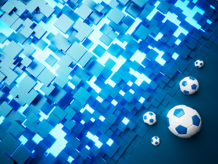 football ball 3d object. 3d illustration. graphic background element. sport abstract backdrop. soccer render design competition concept art. digital technology element beautiful lighting ground emptyの写真素材