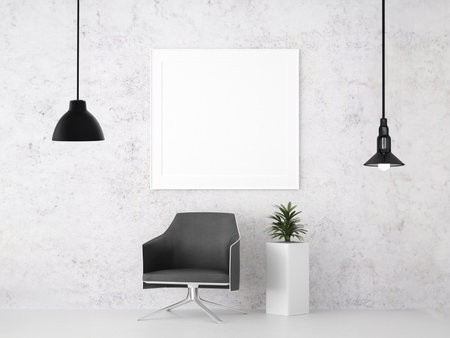 frame 3D interior illustration, wall design modern, empty space creative, 3D background blank canvas, room design mockup, home photo rendering, simple indoor style, architecture art picture copy spaceの写真素材