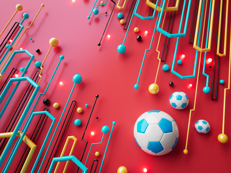 football ball 3d object. 3d illustration. graphic background element. sport abstract backdrop. soccer render design competition concept art. digital technology element beautiful lighting ground emptyの写真素材