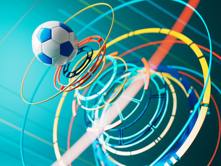 football ball 3d object. 3d illustration. graphic background element. sport abstract backdrop. soccer render design competition concept art. digital technology element beautiful lighting ground emptyの写真素材