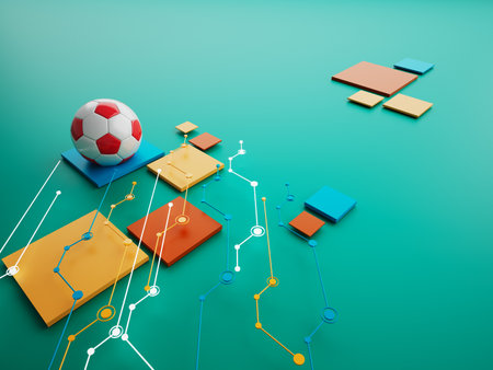 football ball 3d object. 3d illustration. graphic background element. sport abstract backdrop. soccer render design competition concept art. digital technology element beautiful lighting ground emptyの写真素材