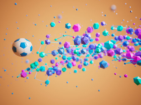 football ball 3d object. 3d illustration. graphic background element. sport abstract backdrop. soccer render design competition concept art. digital technology element beautiful lighting ground emptyの写真素材