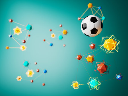 football ball 3d object. 3d illustration. graphic background element. sport abstract backdrop. soccer render design competition concept art. digital technology element beautiful lighting ground emptyの写真素材