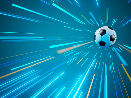 football ball 3d object. 3d illustration. graphic background element. sport abstract backdrop. soccer render design competition concept art. digital technology element beautiful lighting ground emptyの写真素材