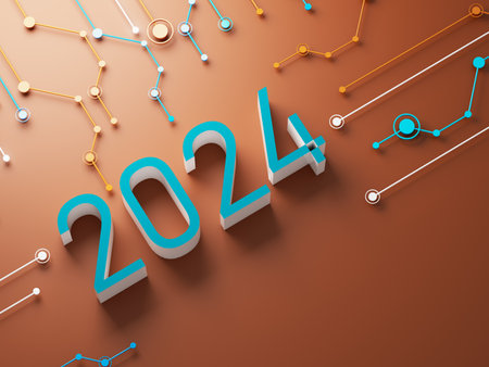happy new year festival party, graphic abstract design. celebration geometric. happy decoration idea. 2024 number text. christmas art winter wallpaper. background sparkle rendering, 3d illustrationの写真素材