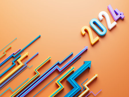 happy new year festival party, graphic abstract design. celebration geometric. happy decoration idea. 2024 number text. christmas art winter wallpaper. background sparkle rendering, 3d illustrationの写真素材