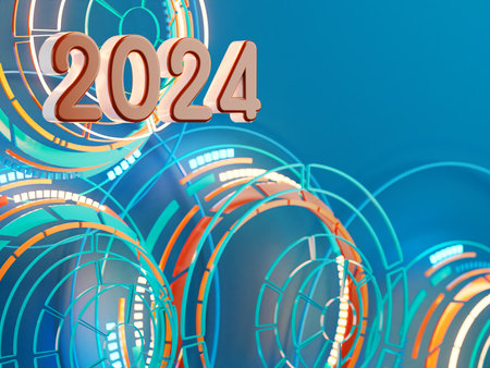 happy new year festival party, graphic abstract design. celebration geometric. happy decoration idea. 2024 number text. christmas art winter wallpaper. background sparkle rendering, 3d illustrationの写真素材