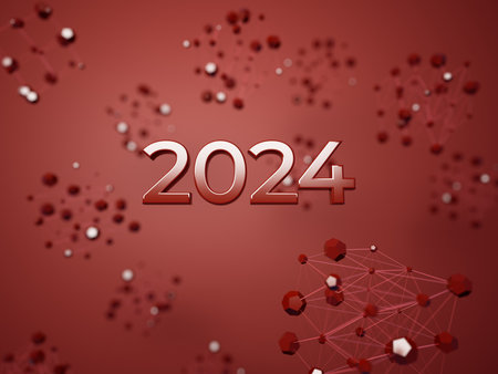 happy new year festival party, graphic abstract design. celebration geometric. happy decoration idea. 2024 number text. christmas art winter wallpaper. background sparkle rendering, 3d illustrationの写真素材
