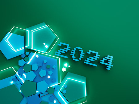 happy new year festival party, graphic abstract design. celebration geometric. happy decoration idea. 2024 number text. christmas art winter wallpaper. background sparkle rendering, 3d illustrationの写真素材