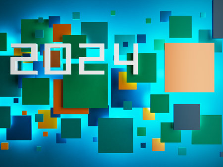 happy new year festival party, graphic abstract design. celebration geometric. happy decoration idea. 2024 number text. christmas art winter wallpaper. background sparkle rendering, 3d illustrationの写真素材