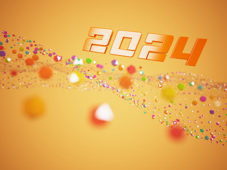 happy new year festival party, graphic abstract design. celebration geometric. happy decoration idea. 2024 number text. christmas art winter wallpaper. background sparkle rendering, 3d illustrationの写真素材