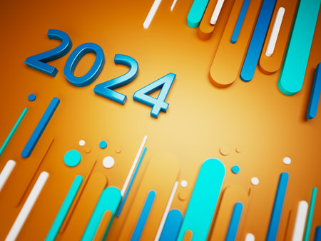 happy new year festival party, graphic abstract design. celebration geometric. happy decoration idea. 2024 number text. christmas art winter wallpaper. background sparkle rendering, 3d illustrationの写真素材