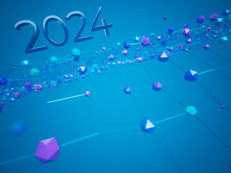 happy new year festival party, graphic abstract design. celebration geometric. happy decoration idea. 2024 number text. christmas art winter wallpaper. background sparkle rendering, 3d illustrationの写真素材