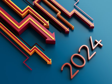 happy new year festival party, graphic abstract design. celebration geometric. happy decoration idea. 2024 number text. christmas art winter wallpaper. background sparkle rendering, 3d illustrationの写真素材