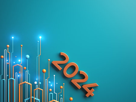 happy new year festival party, graphic abstract design. celebration geometric. happy decoration idea. 2024 number text. christmas art winter wallpaper. background sparkle rendering, 3d illustrationの写真素材