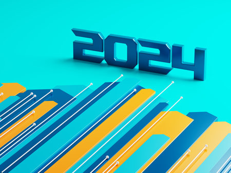 happy new year festival party, graphic abstract design. celebration geometric. happy decoration idea. 2024 number text. christmas art winter wallpaper. background sparkle rendering, 3d illustrationの写真素材