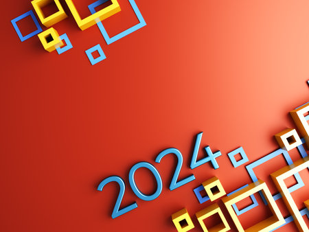 happy new year festival party, graphic abstract design. celebration geometric. happy decoration idea. 2024 number text. christmas art winter wallpaper. background sparkle rendering, 3d illustrationの写真素材