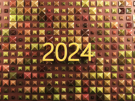 happy new year festival party, graphic abstract design. celebration geometric. happy decoration idea. 2024 number text. christmas art winter wallpaper. background sparkle rendering, 3d illustrationの写真素材