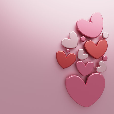 valentine day 3D illustration. red design background. celebration decoration love art. happy colour ideas. invitation card. pastel greeting holiday. cute heart gift craft. romantic abstract emotion.の写真素材