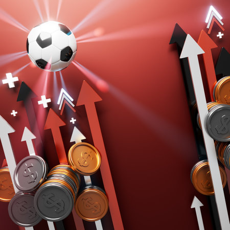 football with money coin concept. casino soccer game. bet gambling 3D render. 3D illustration. sports background. realistic design. copy space. online game gamble. abstract object. futuristic imageの写真素材