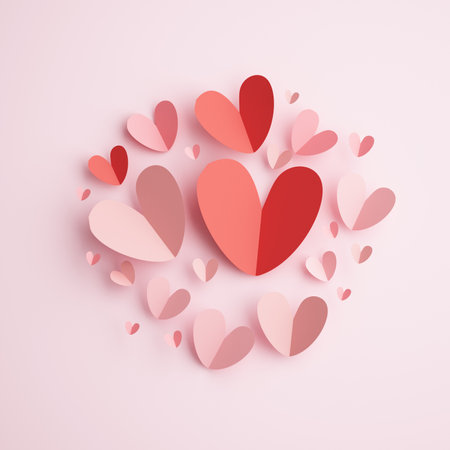 paper heart 3D illustration. AI generates images. Valentine background. pastel colour design. 3D render style. object geometric scene. romantic creative hand craft. cute shape idea. copy spaceの写真素材