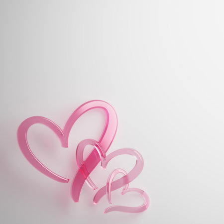 heart 3D render background. pink pastel image. 3D illustration. valentine decoration design. heart-shaped object. minimal display. celebration romantic blank. abstract shiny symbol. copy space brightの写真素材