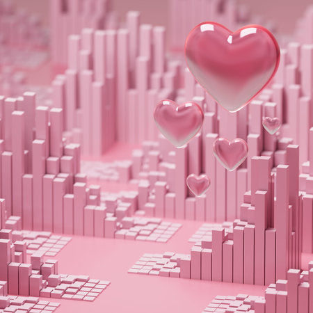 heart 3D object design. Valentine scene geometric. 3D illustration. love romantic graphic. realistic...